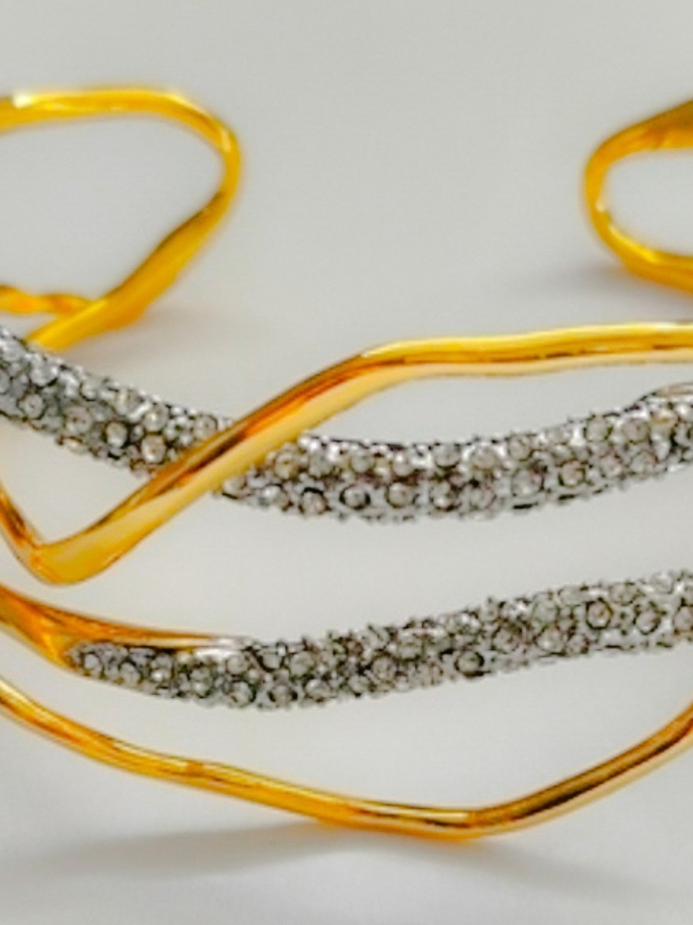Alexis Bittar Gold and Clear Crystal Open Wave Cuff Bracelet